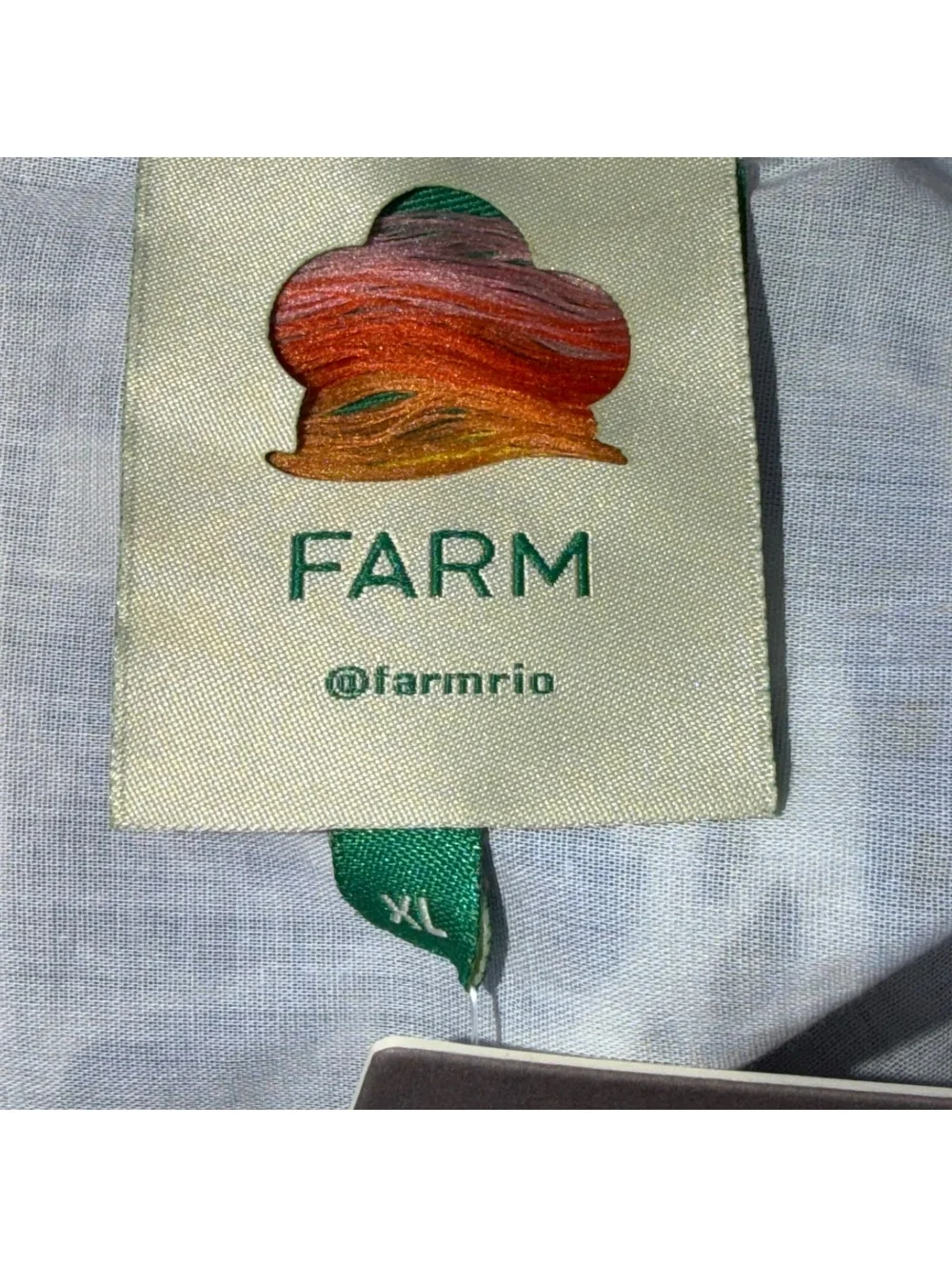 FARM Rio Blue Motif Puff Sleeve Peplum Top XL NWT